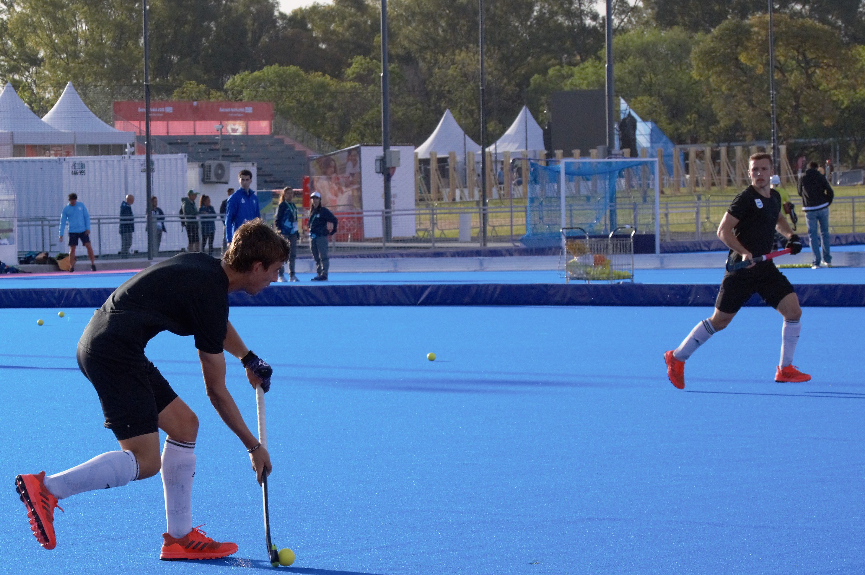 Jugadores argentinos de hockey entrenando