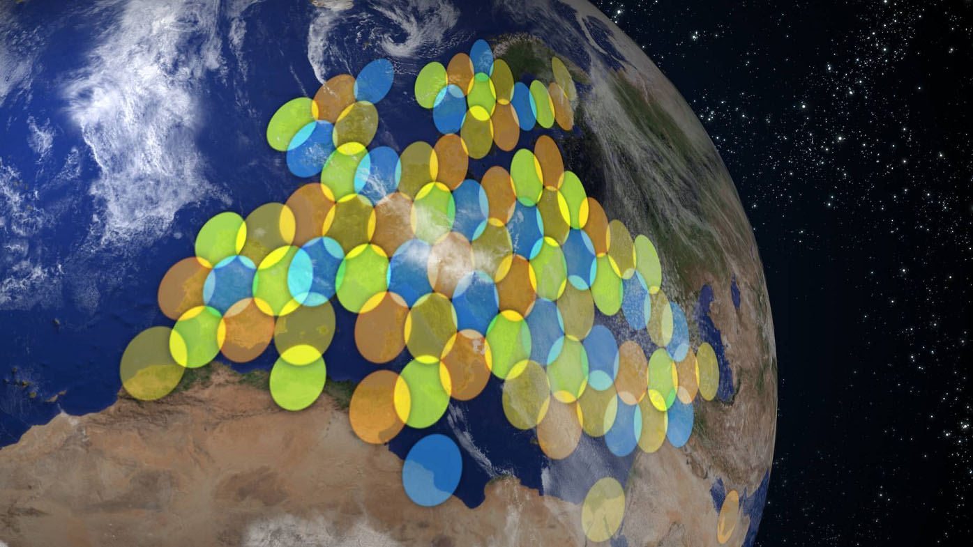 Mapa de haces de cobertura del satélite KA-SAT sobre Europa