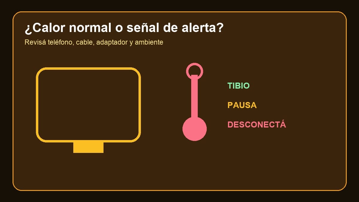 Teléfono cargando junto a un indicador de temperatura con tres niveles