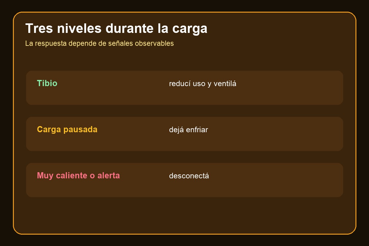 Tres niveles de temperatura durante la carga de un teléfono