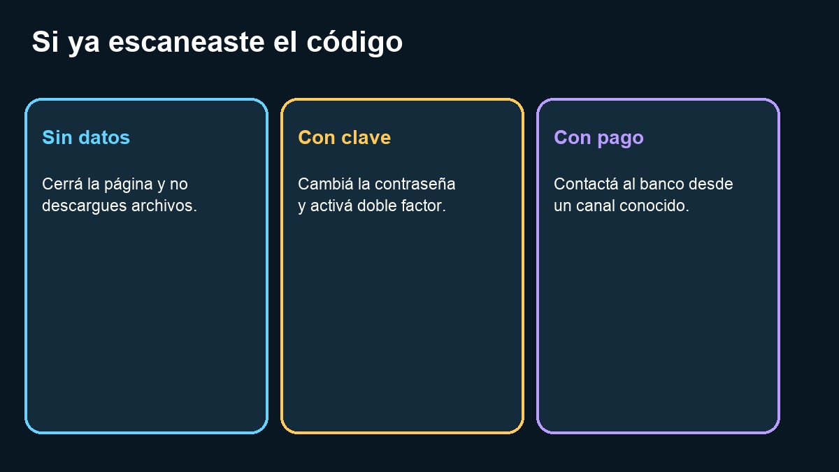 Pasos según los datos entregados después de escanear un código QR sospechoso
