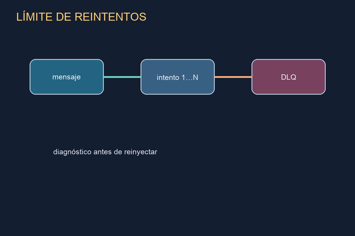 Flujo de reintentos que termina en una dead-letter queue