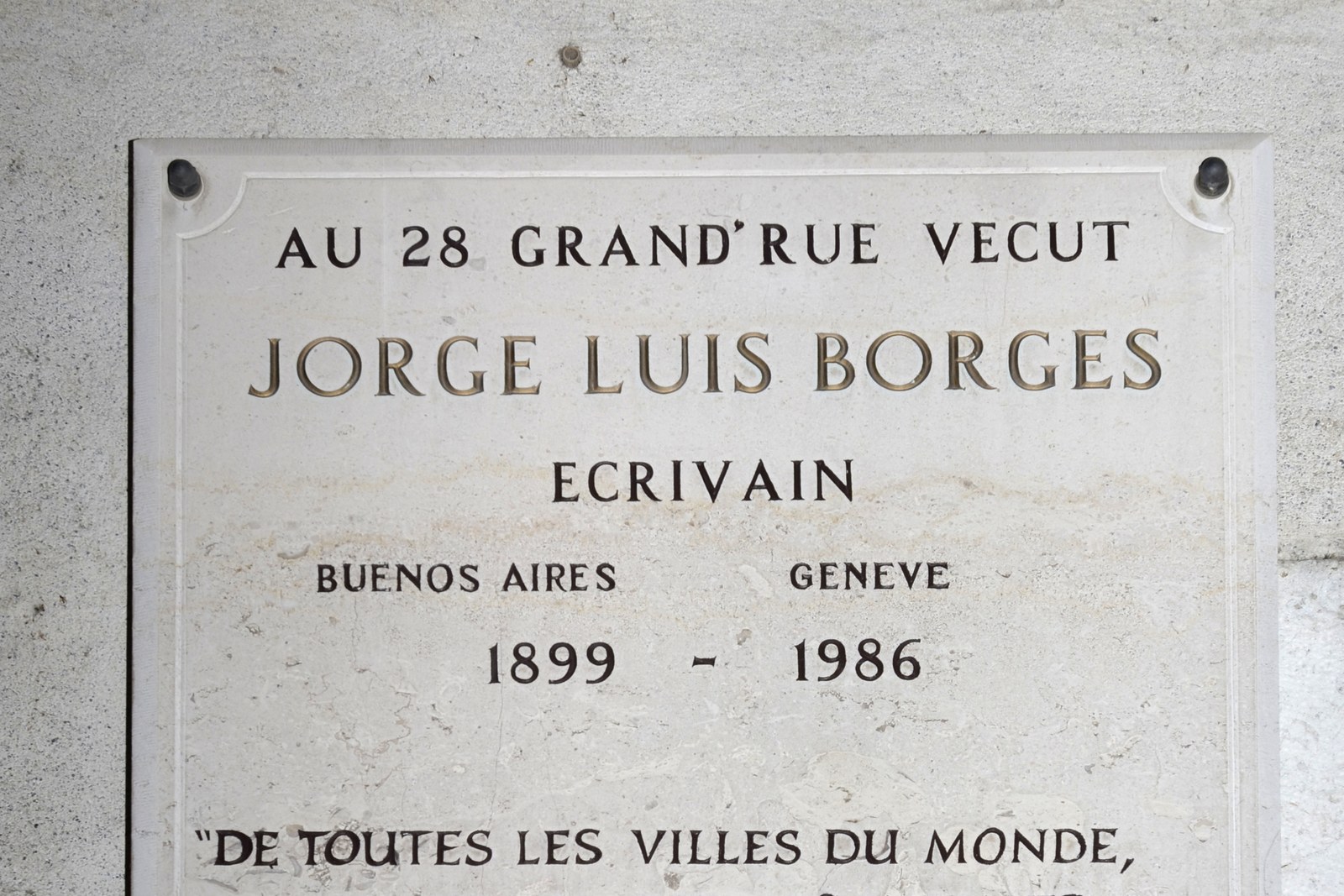 Placa en memoria de Jorge Luis Borges en Ginebra