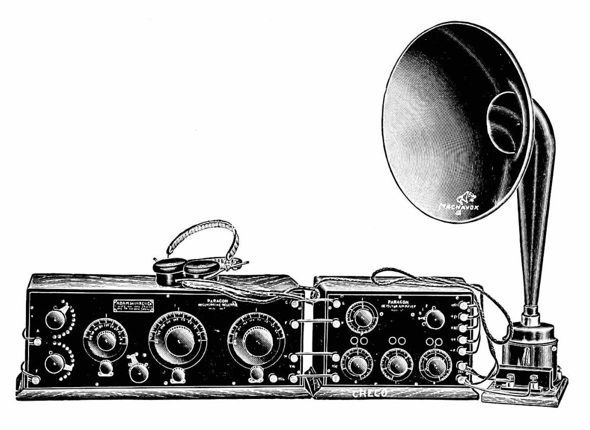 Receptor de radio y altavoz de bocina de comienzos de 1920