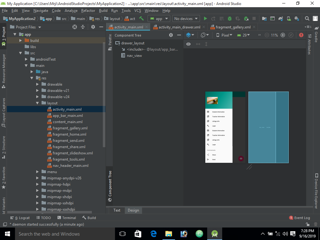 Proyecto abierto en Android Studio sobre Windows
