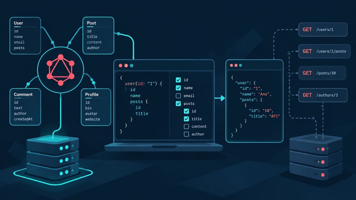 Cliente que selecciona campos de un esquema GraphQL para una API