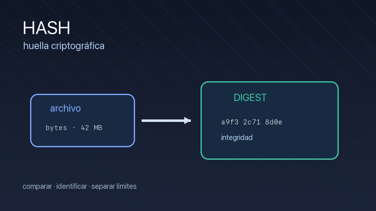 Huella criptográfica que identifica un archivo y sus datos