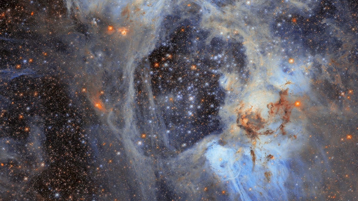 Nebulosa N44 y su gran cavidad central observadas por Hubble