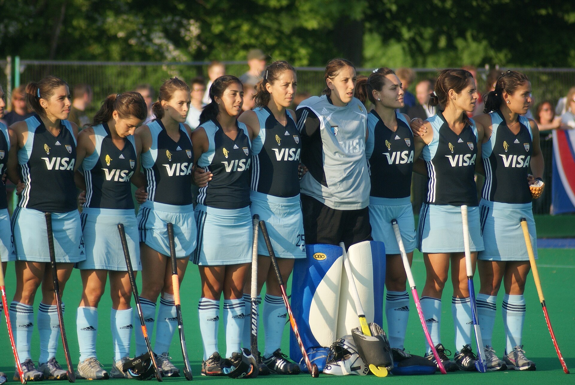 Integrantes de la selección argentina femenina de hockey durante un encuentro internacional