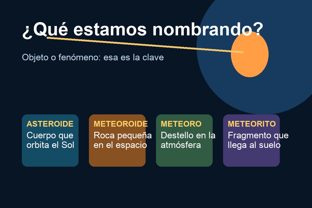 Comparación entre meteoroide meteoro meteorito y asteroide