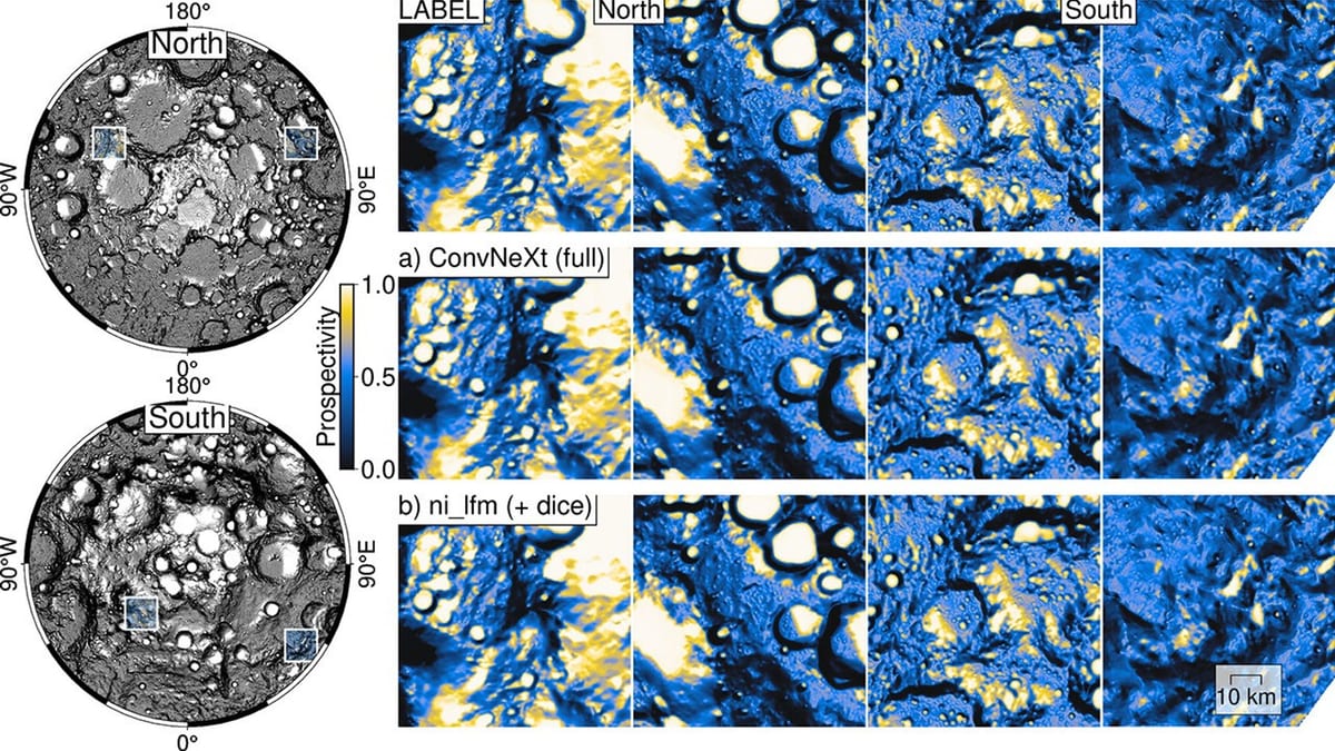 Comparación de mapas de estabilidad probable de hielo cerca del polo lunar