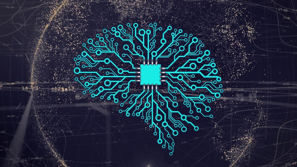 Ilustración de un chip conectado a una red neuronal digital