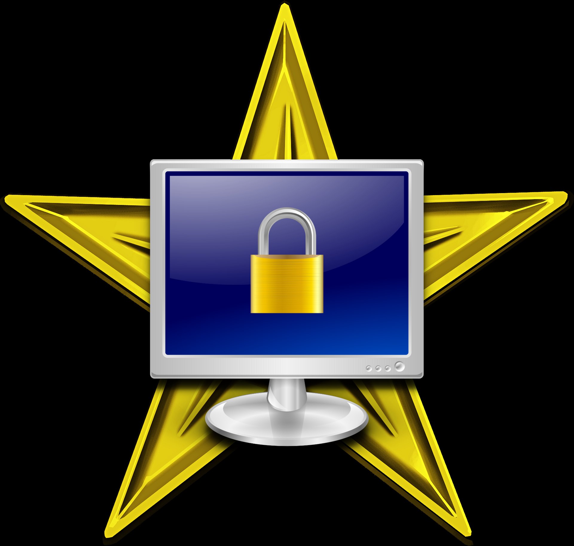 Monitor con candado sobre una estrella amarilla