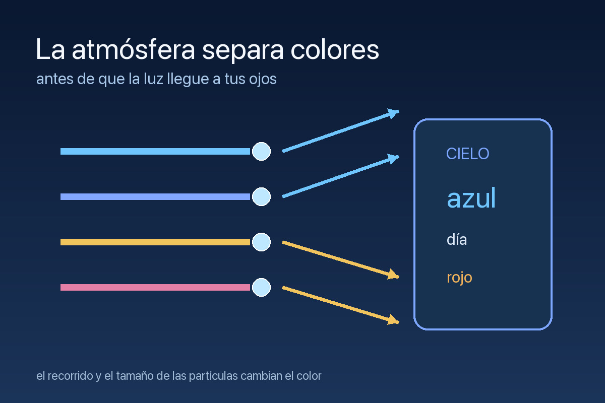 Rayos de luz con longitudes de onda dispersadas