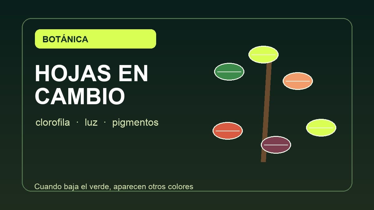 Rama que pasa del verde a tonos amarillos y rojos
