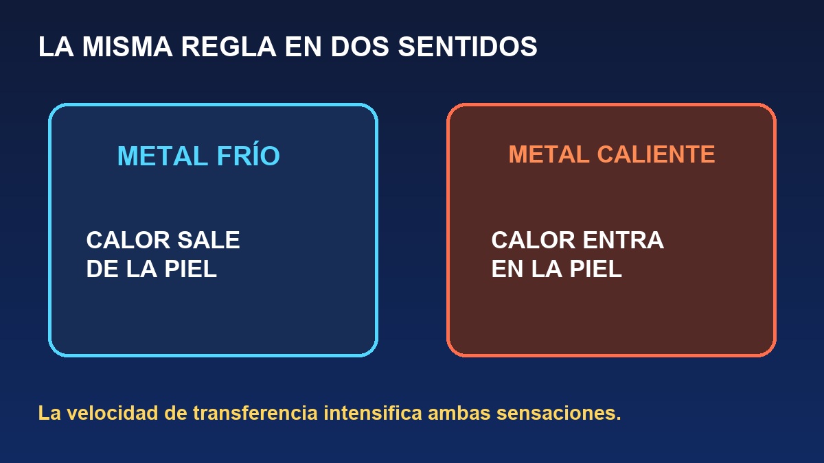 Comparación del metal frío y caliente al tocarlo