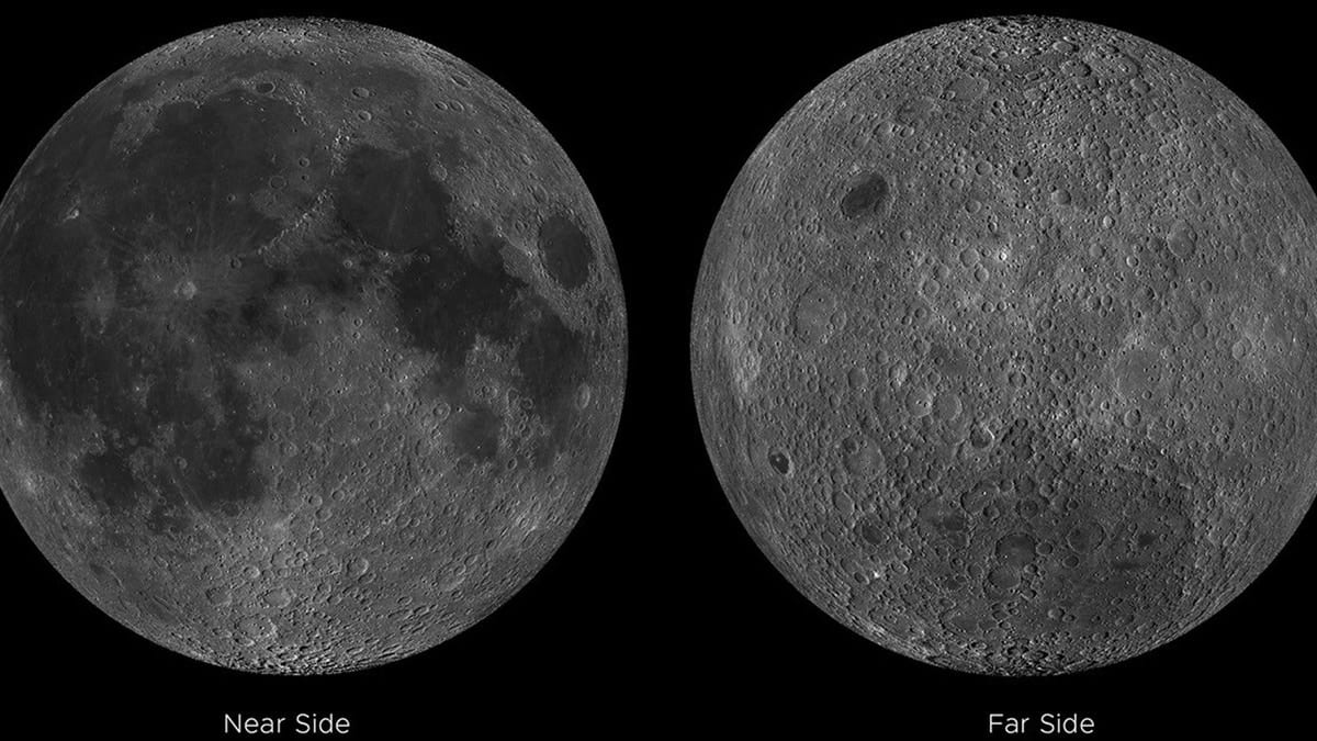 Dos mosaicos lunares muestran la cara cercana y la cara lejana vistas desde distintos hemisferios.