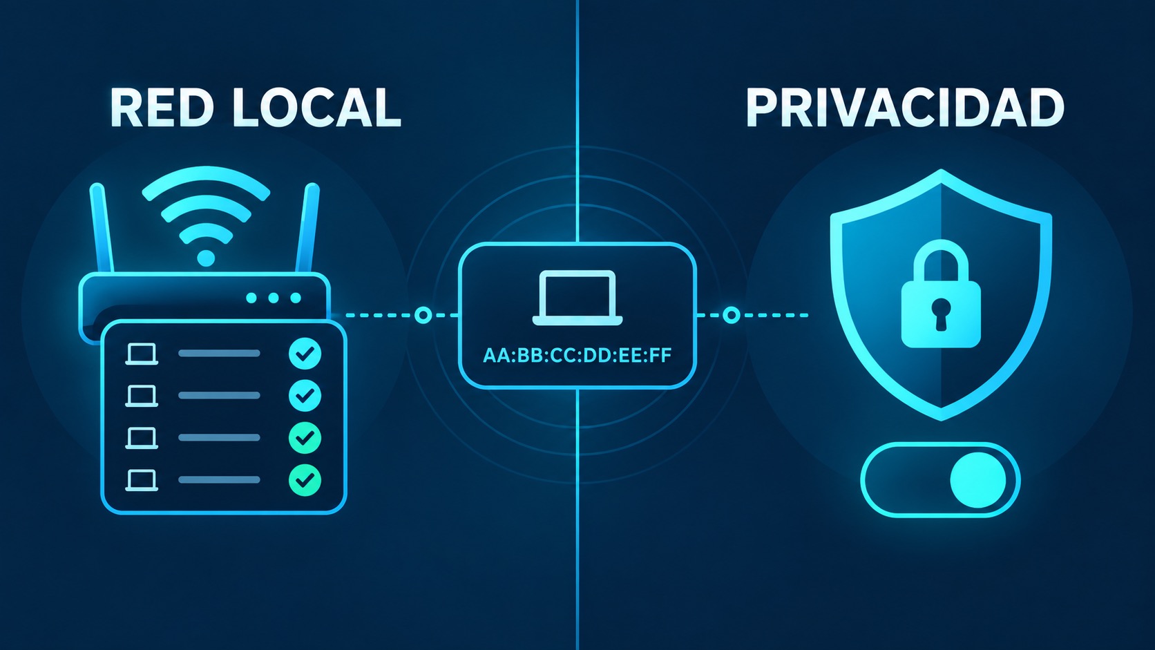 Diagrama sobre lista de dispositivos de una red local y privacidad