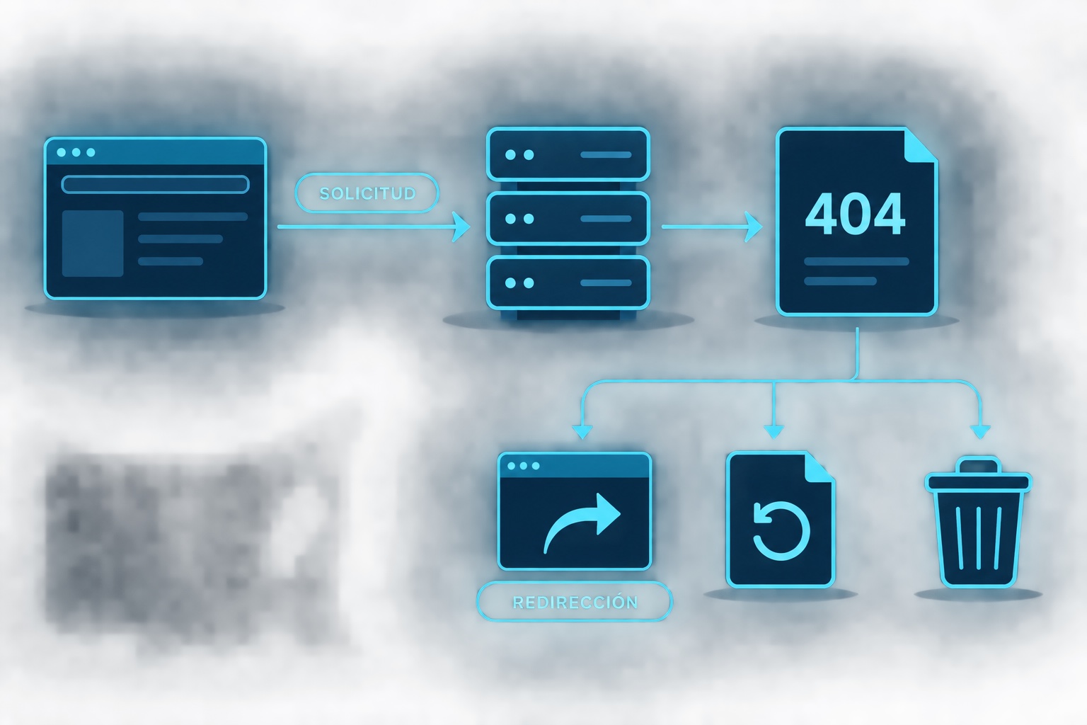 Diagrama de una solicitud web que termina en un estado 404