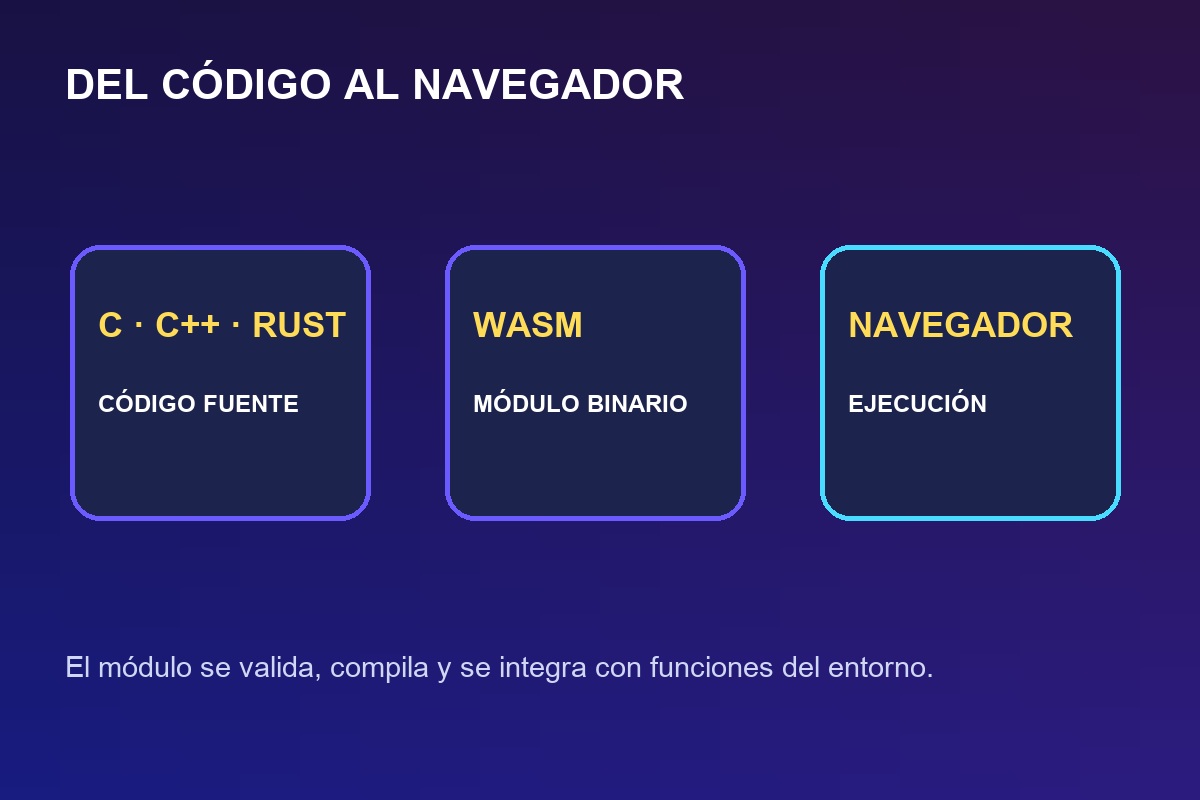 Flujo desde C C++ o Rust hasta un módulo WebAssembly