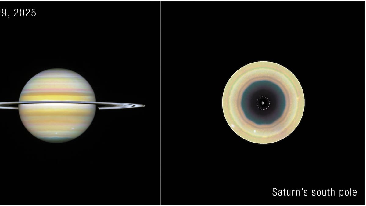 Saturno y su polo sur observados por Hubble el 29 de agosto de 2025. Imagen del hallazgo comunicado en septiembre de 2026.