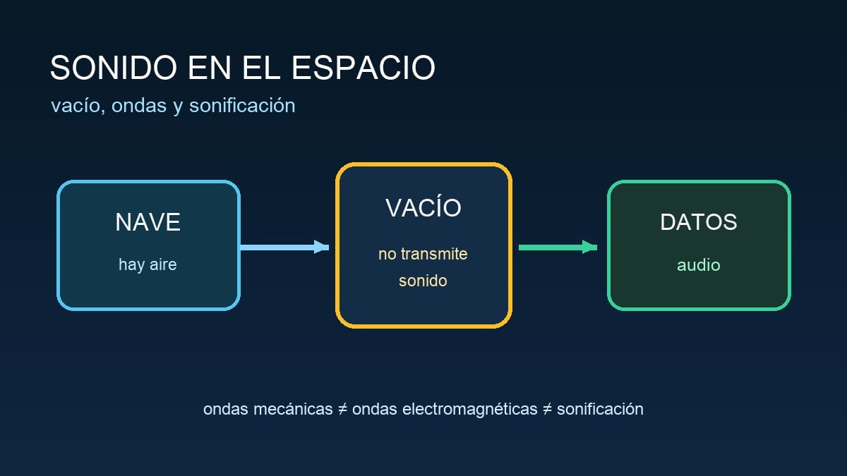 Ondas sonoras que se detienen en el vacío y datos espaciales convertidos en audio