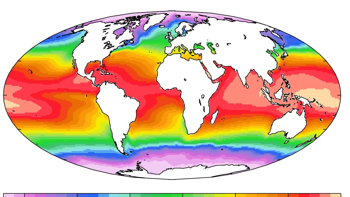 Mapa mundial de temperatura media de la superficie del mar