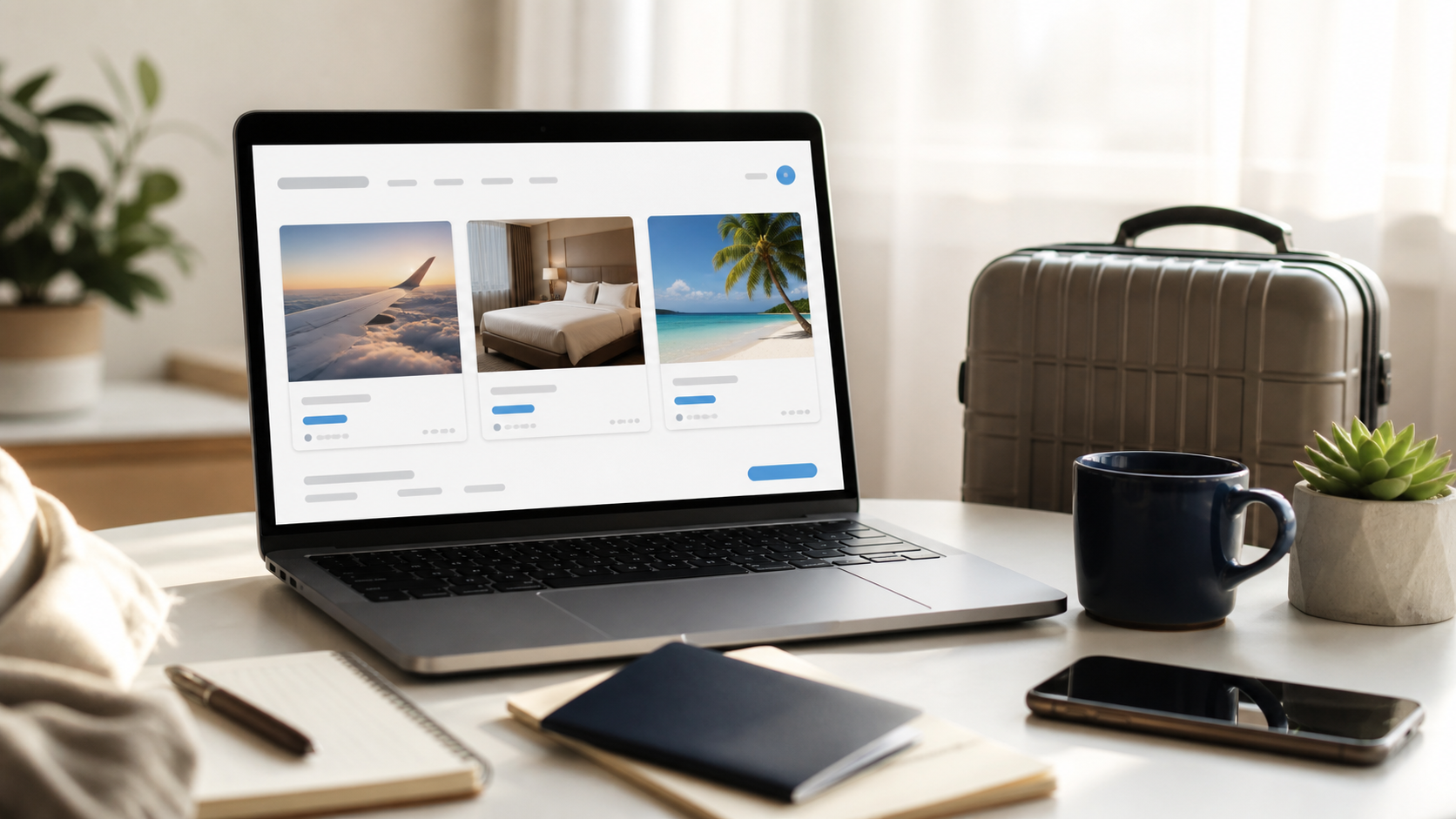 Pantalla para comparar alternativas de vuelos y hoteles