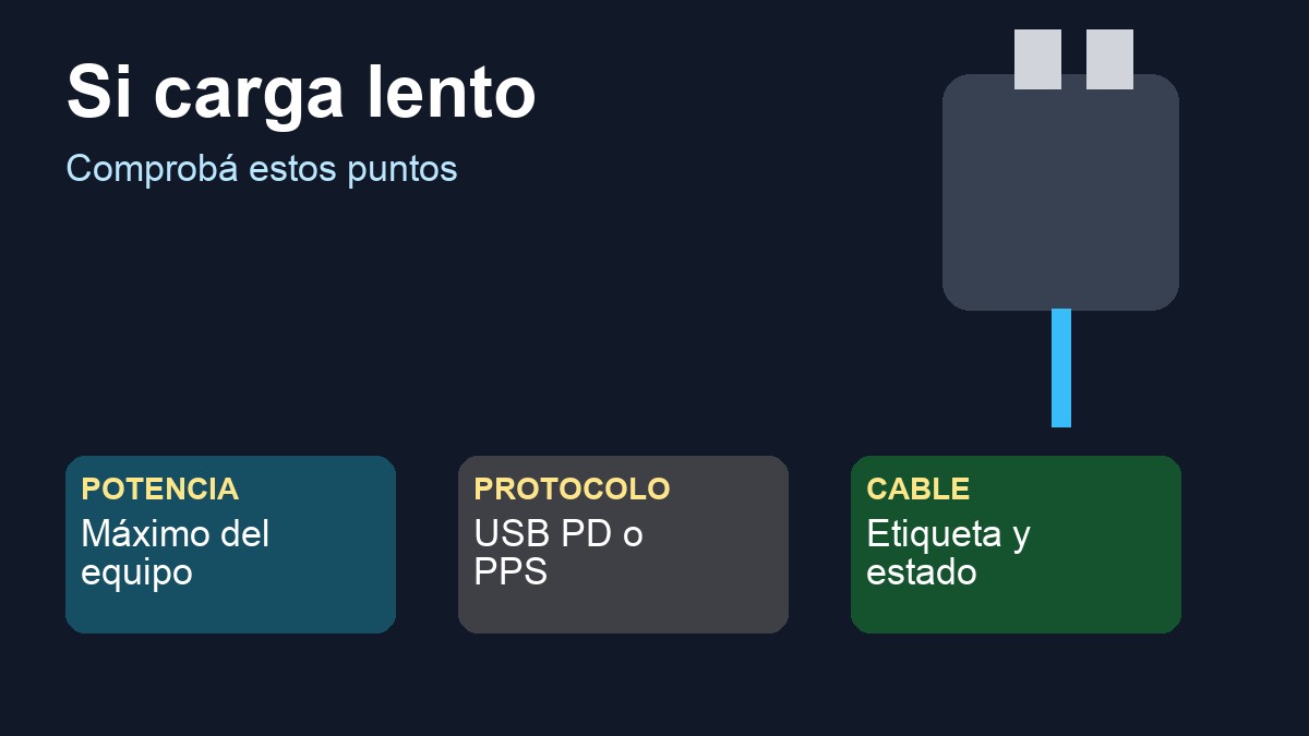 Lista para comprobar por qué un dispositivo USB-C carga lento