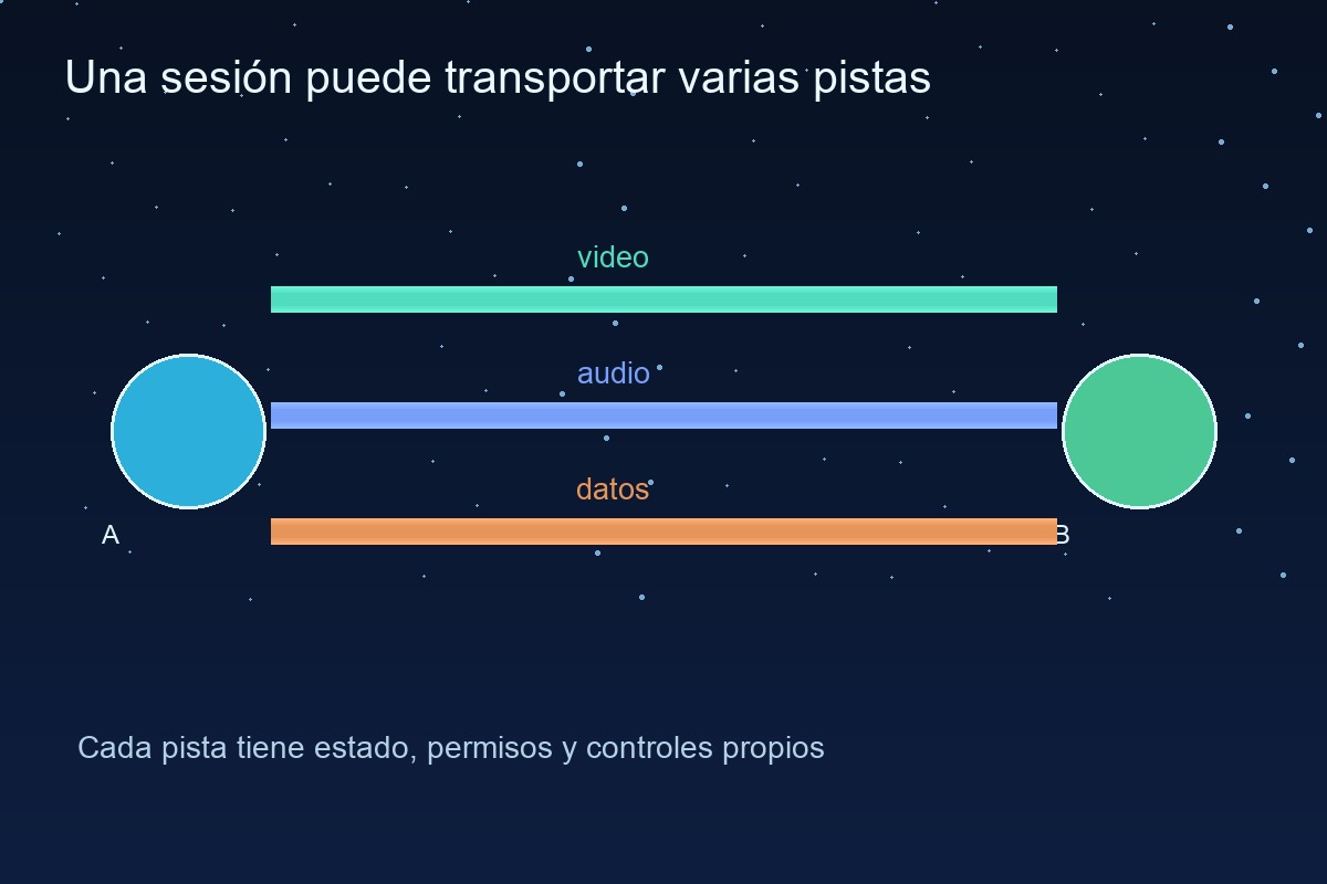 Pistas de video audio y datos que viajan en una sesión WebRTC