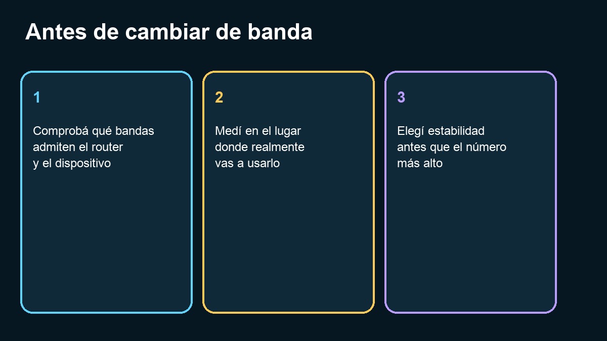 Lista de tres comprobaciones antes de cambiar la banda Wi-Fi